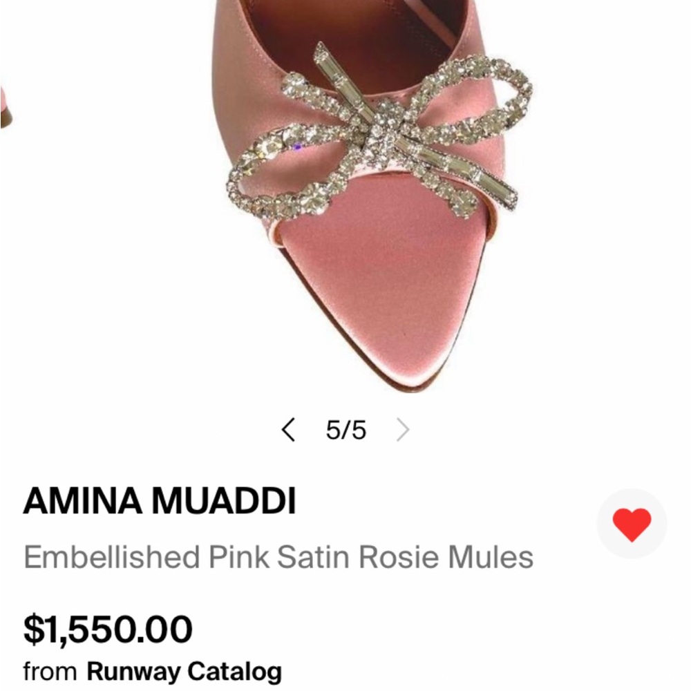Amina Muaddi Pink Satin Crystal Bow Mules - Picture 2 of 11
